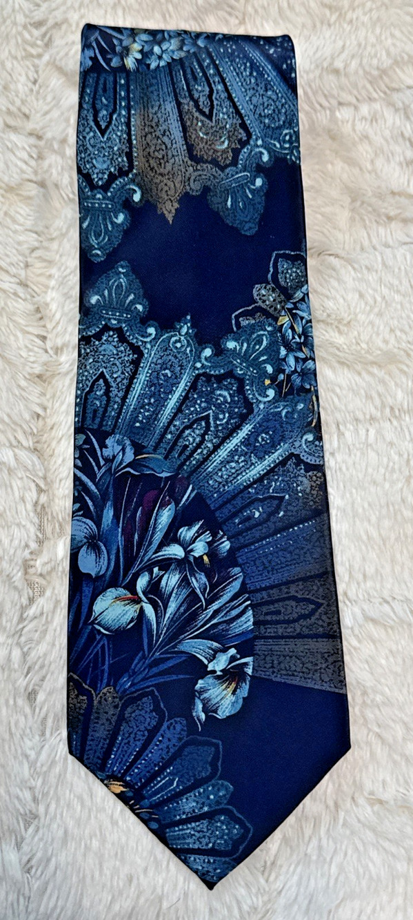 Vicky Davis New York Vintage Flower POWER Dark Blue/Teal Man Men's Neck Tie